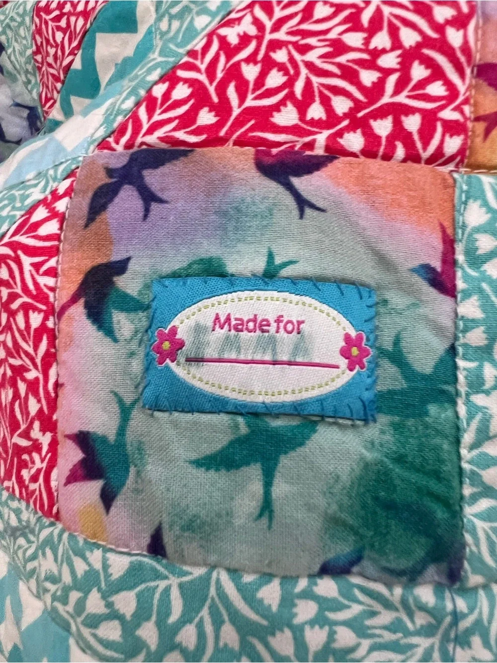 Colorful Chevron & Star Patchwork Quilt in Turquoise and Pink